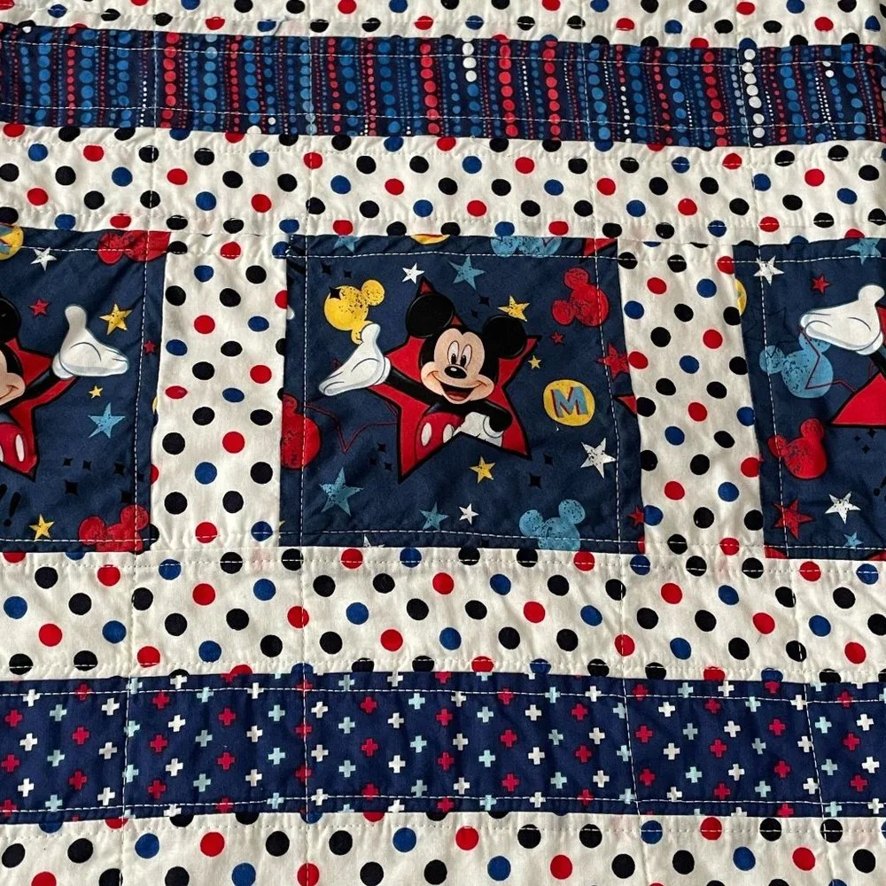 Handcrafted Mickey Mouse Quilt Pieced Patchwork Kids Activity Play Mat Blanket
